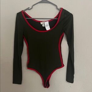 Beware Black Bodysuit with Red Trim